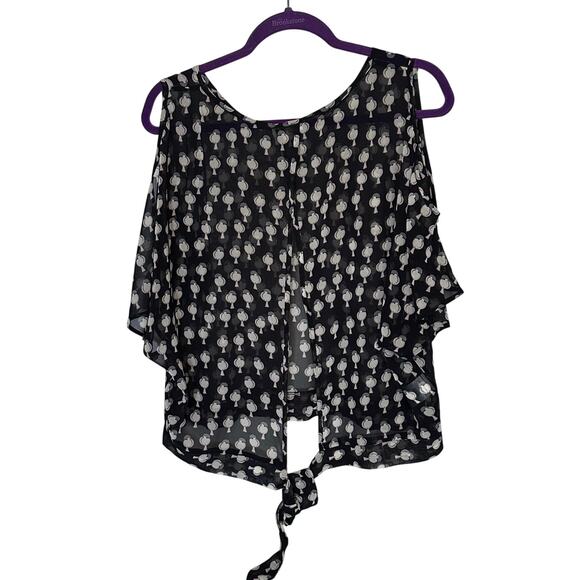 Anthro meadow rue cold shoulder sheer blouse with bird print size M - Picture 2 of 7